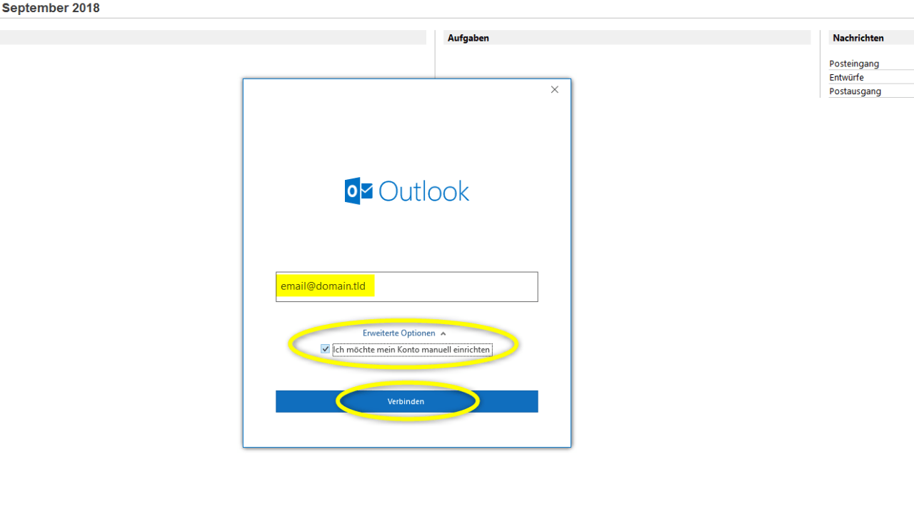 Outlook 2019 IMAP einrichten - Schritt 3
